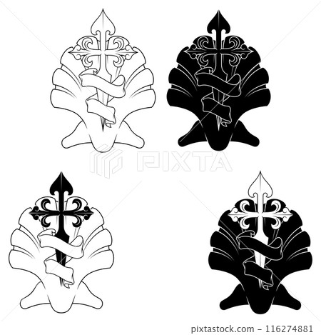Cross of the apostle Santiago with ribbon Cross of the apostle Santiago with ribbon 116274881