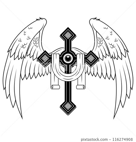 Winged Christian cross with ribbon 116274908