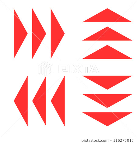 Red triangular arrows in various directions Red triangular arrows in various directions 116275015