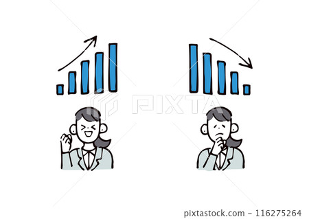 Illustration set of a woman in a suit and a graph 116275264