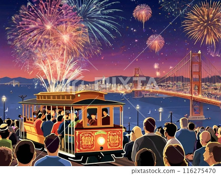 港口小鎮的電車和煙火 116275470