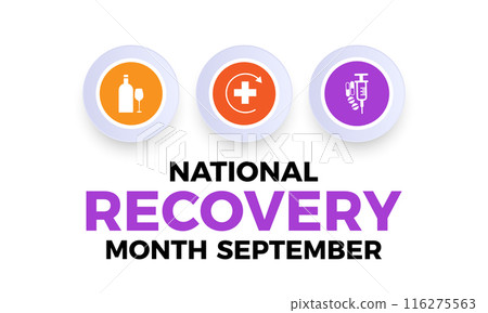 National Recovery Month in september. Health Care concept Greeting card, poster, Ribbon, banner, Vector Template. National Recovery Month in september. Health Care concept Greeting card, poster, Ribbon, banner, Vector Template. 116275563