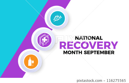 National Recovery Month in september. Health Care concept Greeting card, poster, Ribbon, banner, Vector Template. National Recovery Month in september. Health Care concept Greeting card, poster, Ribbon, banner, Vector Template. 116275565
