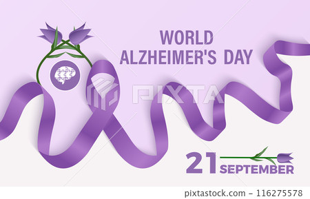 World Alzheimers Day. Health Care concept Greeting card, poster, Ribbon, banner, Vector Template. 116275578