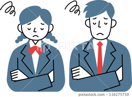 A set of upper body of a drooping female student and male student 116275730