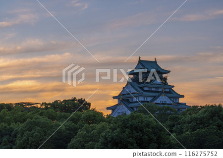 日落的天空和大阪城塔 日落的天空和大阪城塔 116275752