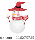 Snowman with Red Scarf and Hat Logo Sticker. 116275785