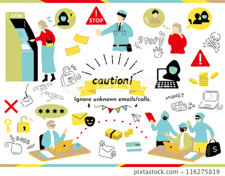 Fraud victim warning illustration collection 116275819
