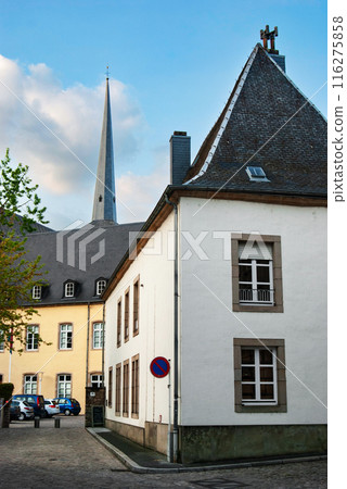 Pedestrian walkway in old part downtown Luxembourg city summer time 116275858