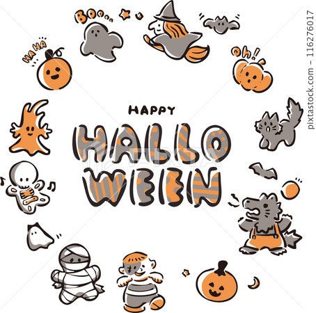 Icon frame decoration hand-drawn watercolor Halloween decoration cute illustration material set 116276017