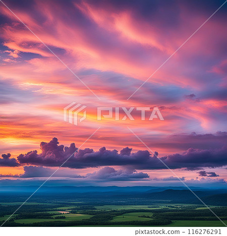 Sky,clouds background and texture. Dramatic amazing sky and clouds from above at sunset. Abstract pastel sky, coluds concept. 116276291