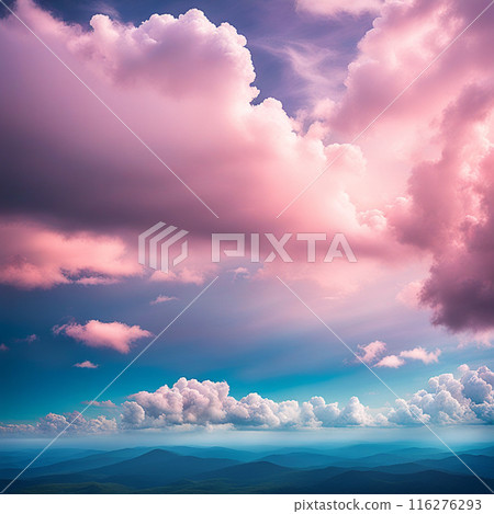 Sky,clouds background and texture. Dramatic amazing sky and clouds from above at sunset. Abstract pastel sky, coluds concept. 116276293