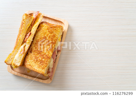 French toast ham bacon cheese sandwich 116276299
