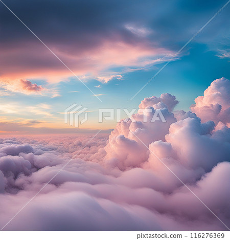Sky,clouds background and texture. Dramatic amazing sky and clouds from above at sunset. Abstract pastel sky, coluds concept. 116276369