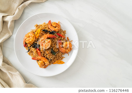 shrimps fried rice with herbs and spices shrimps fried rice with herbs and spices 116276446