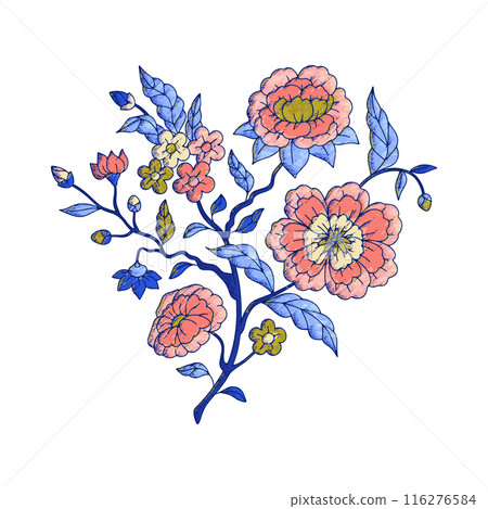 Colorful floral chinoiserie motifs isolated on white background Colorful floral chinoiserie motifs isolated on white background 116276584
