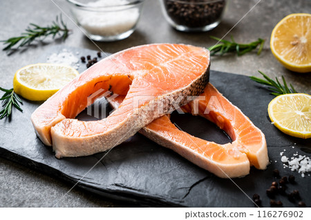 fresh raw salmon fillet steak 116276902