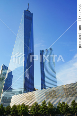 紐約的摩天大樓在藍天的襯托下拔地而起 116276990