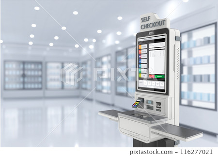 Self-checkout kiosk or self-service payment machine Self-checkout kiosk or self-service payment machine 116277021