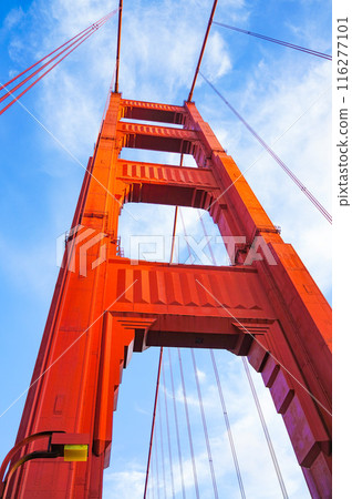 A photo of the Golden Gate Bridge pillars taken from the bridge 116277101