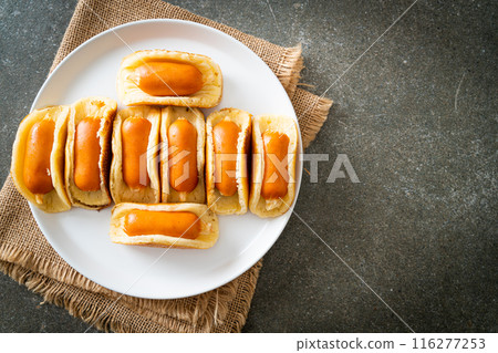 flat pancake roll with sausage 116277253