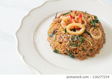 fried rice with squid and basil in Thai style 116277254