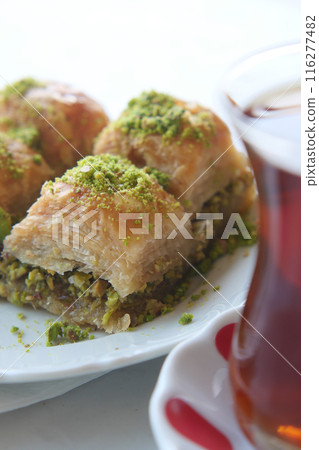 handmade turkish dessert baklava on table  116277482