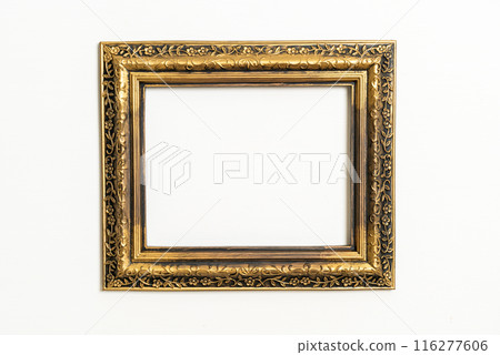 empty picture frame on white wall background 116277606