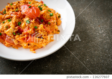Stir-fried tomatoes with egg or Scrambled eggs with tomatoes Stir-fried tomatoes with egg or Scrambled eggs with tomatoes 116277607