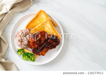 barbecue pork steak with rice berry barbecue pork steak with rice berry 116277611