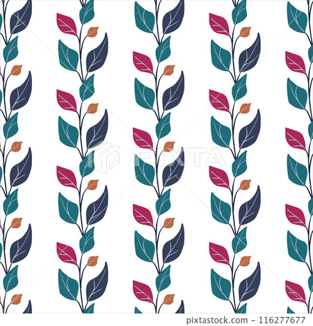 Seamless pattern autumn branch. Plant vertical stripes. Isolated object. Hand drown. Flat vector illustration 116277677