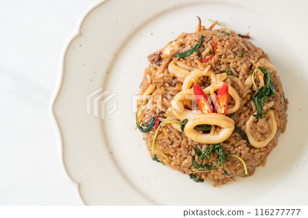 fried rice with squid and basil in Thai style fried rice with squid and basil in Thai style 116277777