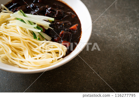 Jajangmyeon or JJajangmyeon is Korean Noodle with Black Sauce 116277795