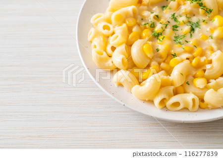 macaroni creamy corn cheese on plate macaroni creamy corn cheese on plate 116277839