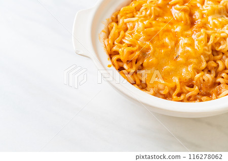 spicy instant noodle with cheese spicy instant noodle with cheese 116278062