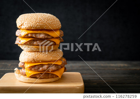 pork hamburger or pork burger with cheese pork hamburger or pork burger with cheese 116278259