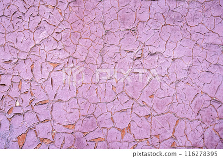 Old peeling paint background. Old flakes pink paint texture wall surface 116278395