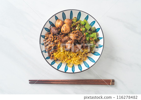 dried egg noodle with pork and meatball dried egg noodle with pork and meatball 116278482