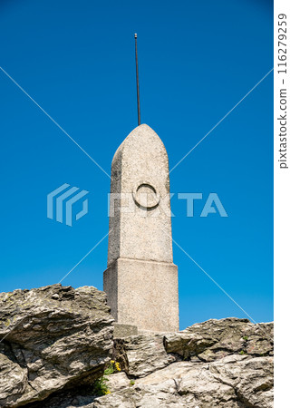 Peak of Jested mountain, famous tourist attraction with Jested tower TV broadcast tower near Liberec in Czech republic Peak of Jested mountain, famous tourist attraction with Jested tower TV broadcast tower near Liberec in Czech republic 116279259