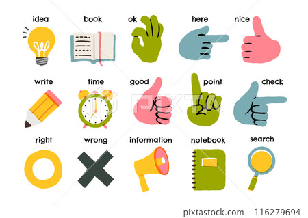 Learning and education hand drawn illustration set hand sign Learning and education hand drawn illustration set hand sign 116279694
