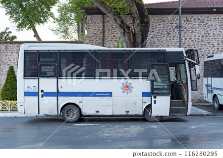 Police bus reinforced for riot control in Istanbul Police bus reinforced for riot control in Istanbul 116280295