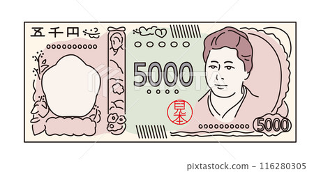 Line drawing illustration of the new 2024 banknote 116280305