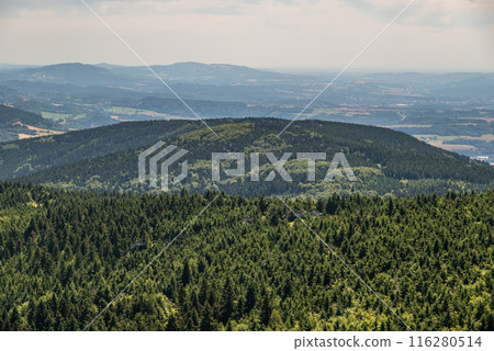 Scenic landscape of northern Czech republic, view from the peak of Jested mountain near Liberec 116280514