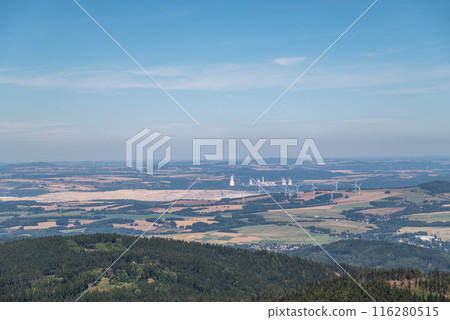 Scenic landscape of northern Czech republic, view from the peak of Jested mountain near Liberec 116280515