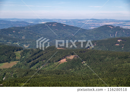 Scenic landscape of northern Czech republic, view from the peak of Jested mountain near Liberec 116280518