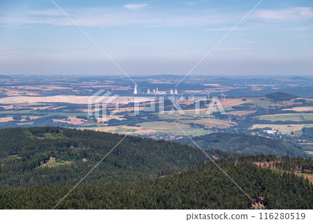 Scenic landscape of northern Czech republic, view from the peak of Jested mountain near Liberec 116280519