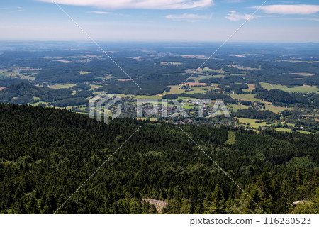Scenic landscape of northern Czech republic, view from the peak of Jested mountain near Liberec 116280523