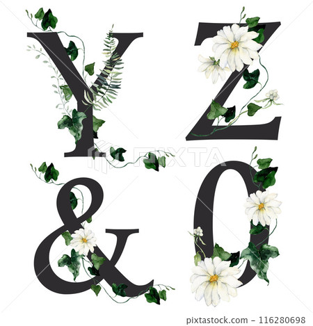 Watercolor Floral Letters Set featuring Y, Z and 0. Hand-drawn flowers on a white background create an outdoor letters scene that can be used for design, printing, or fabric backgrounds. Watercolor Floral Letters Set featuring Y, Z and 0. Hand-drawn flowers on a white background create an outdoor letters scene that can be used for design, printing, or fabric backgrounds. 116280698