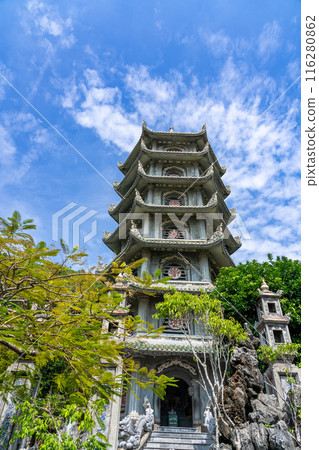 Xa Loi Pagoda on the top of Marble Mountain, also known as the Marble Mountains in Da Nang, Vietnam 116280862