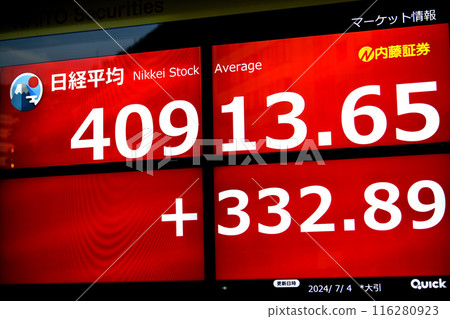 日本東京市景日經平均突破40,000日圓,更新至40,913.65日圓...股價板/收盤價=4日,日本橋兜町 日本東京市景日經平均突破40,000日圓,更新至40,913.65日圓...股價板/收盤價=4日,日本橋兜町 116280923